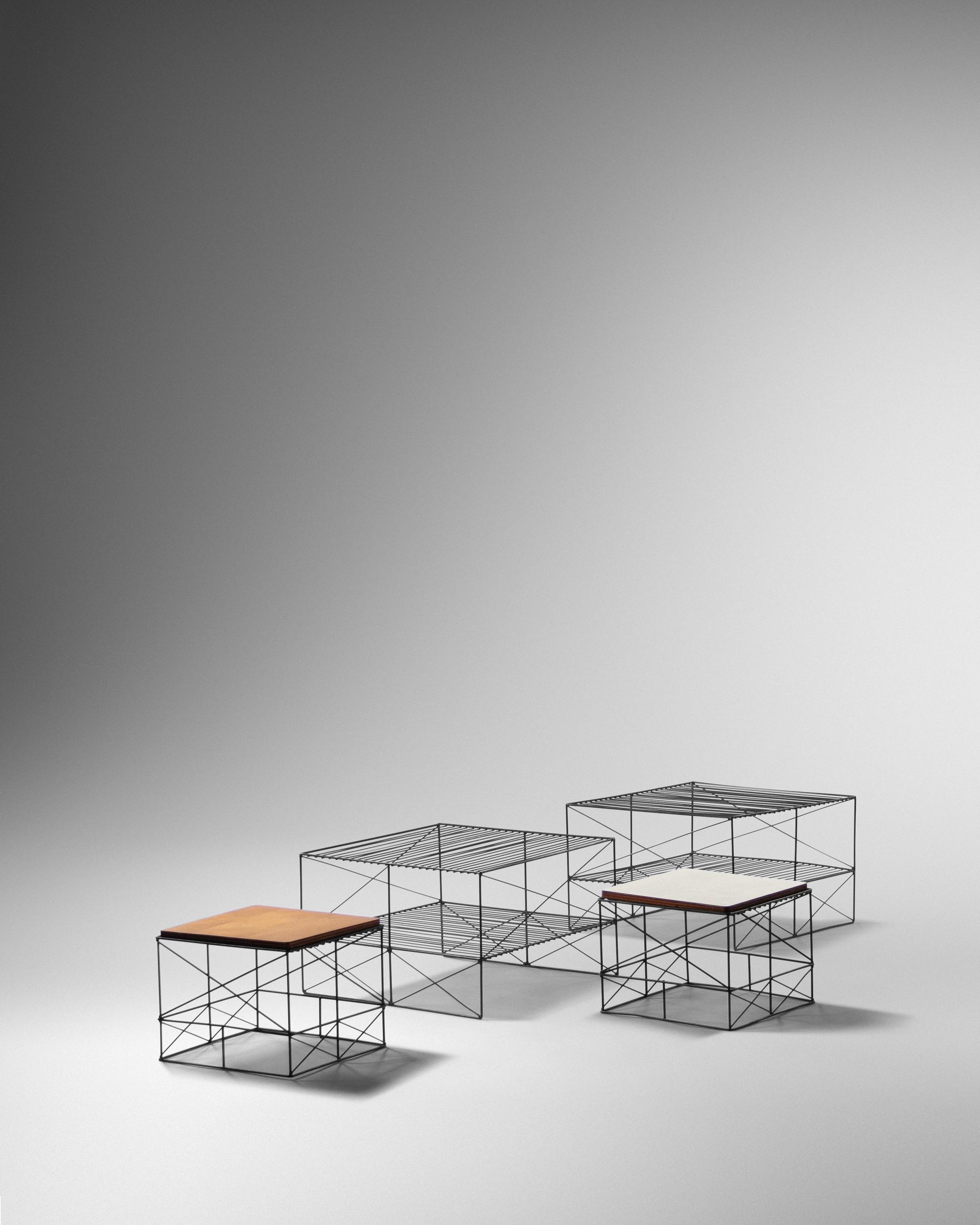 Pair of Large Wire Side Tables and Two Small Wire Side Tables