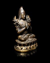 A Tibetan Parcel-Gilt Bronze Figure of Tsongkapa