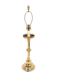 A Continental Brass Altar Candlestick Mounted as a Lamp