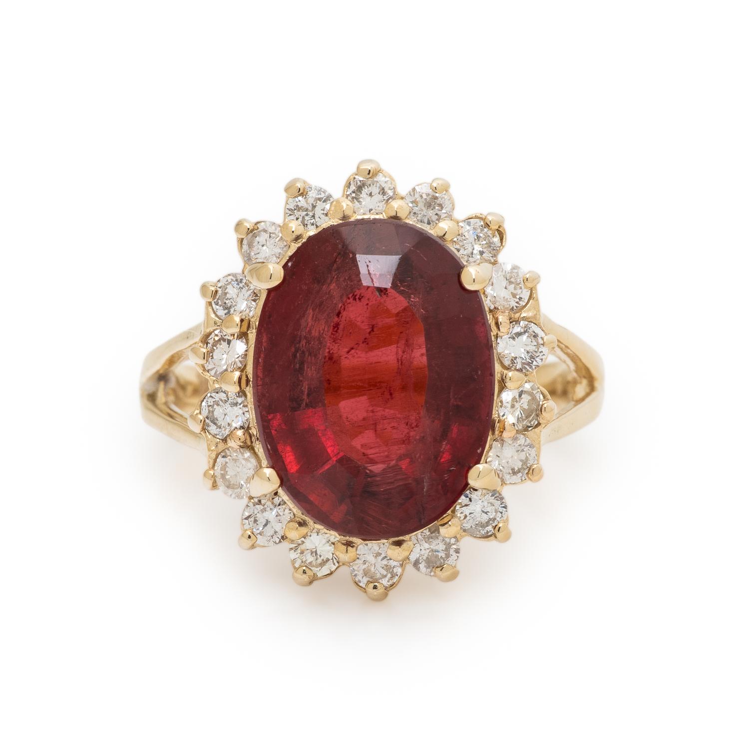 Rubellite Tourmaline, Diamond, and Yellow Gold Ring