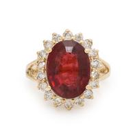 Rubellite Tourmaline, Diamond, and Yellow Gold Ring