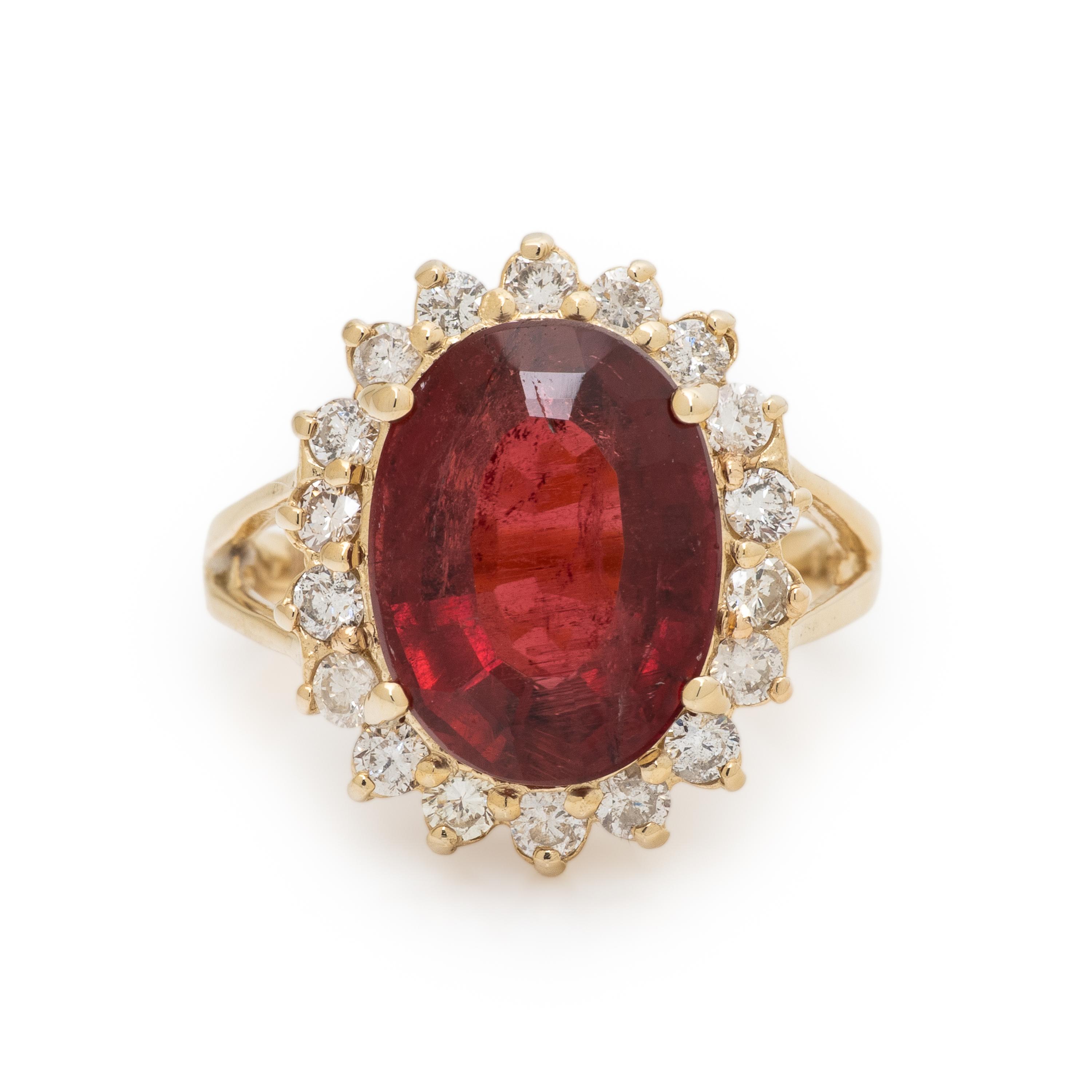 Rubellite Tourmaline, Diamond, and Yellow Gold Ring