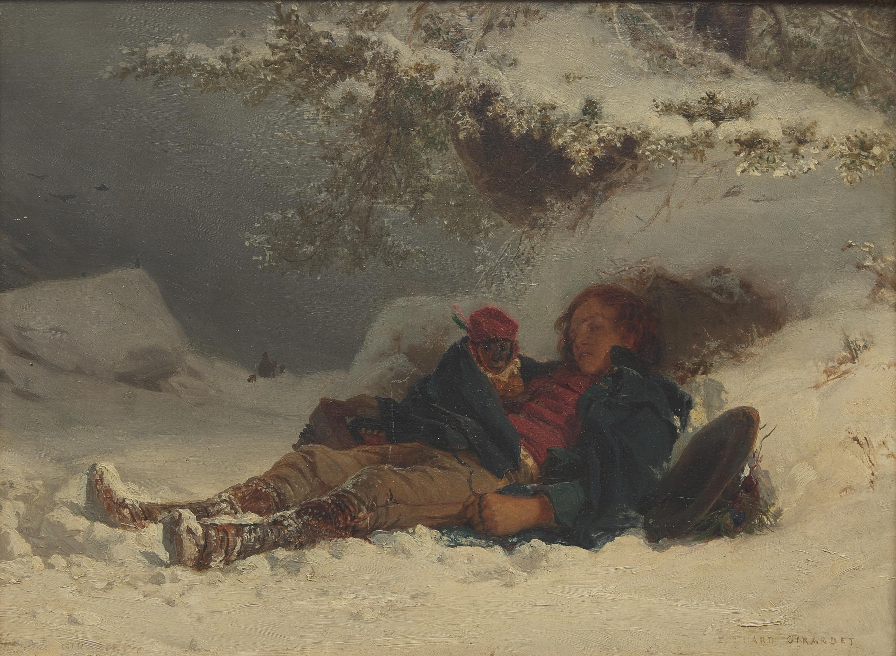 Edouard Girardet (French, 1819-1880) — Sleeping Boy and Monkey