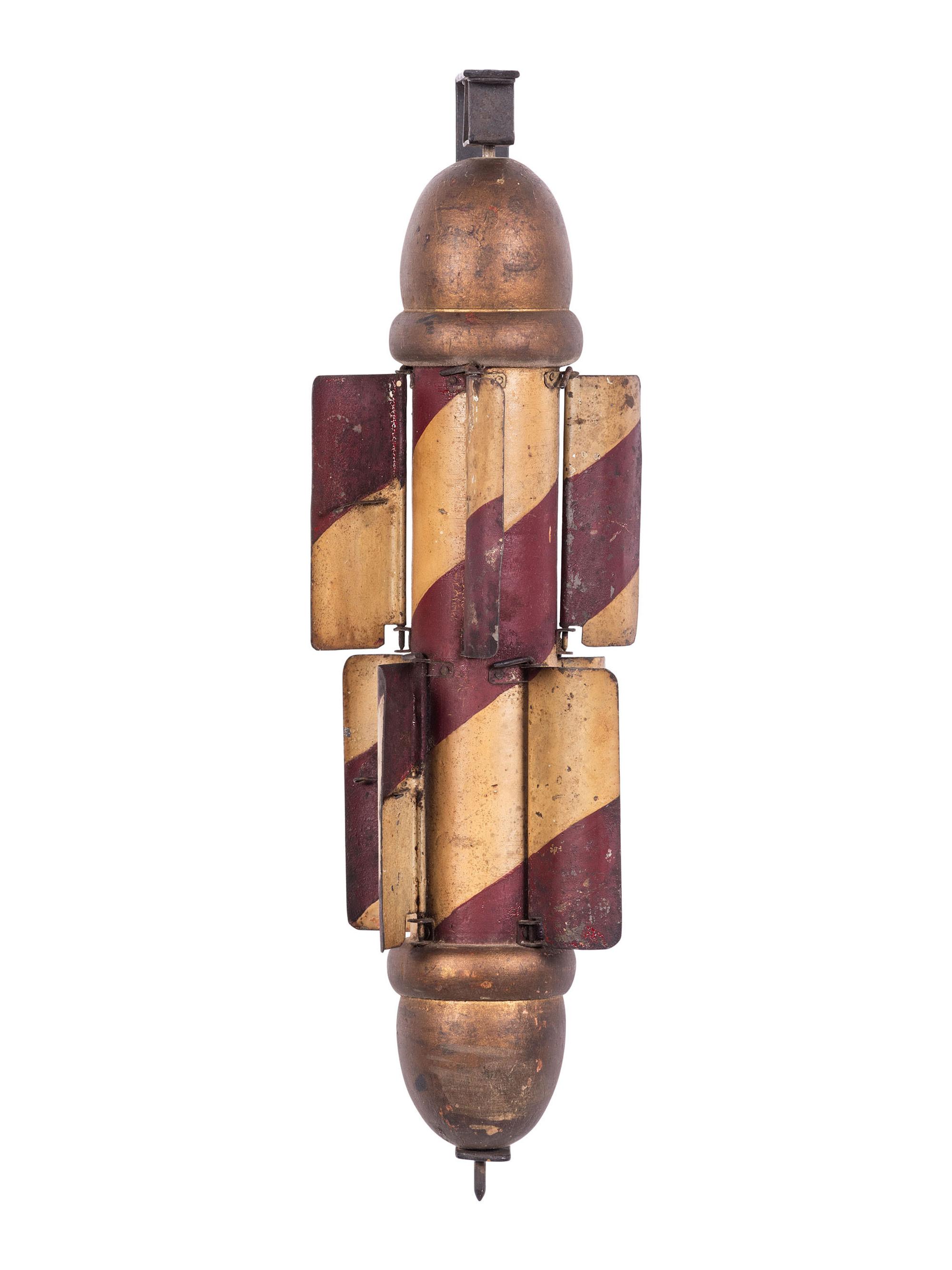 A Painted Tin and Wood 'Whirligig' Barber Pole
