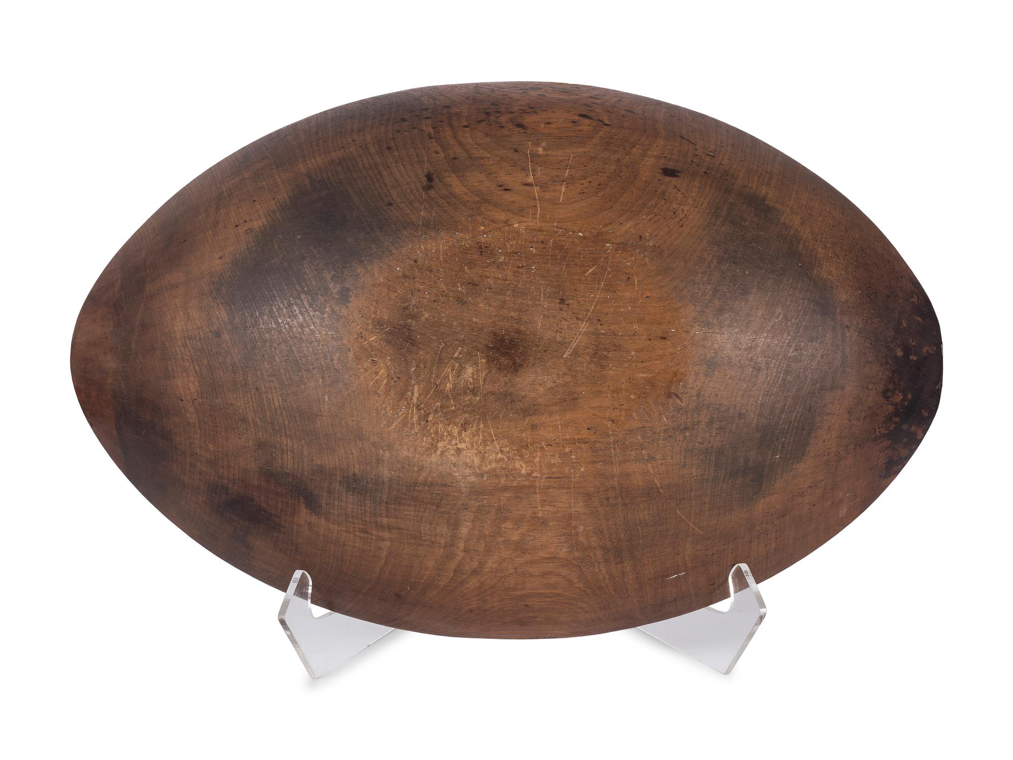 A Large Wooden Oval Dough Bowl
