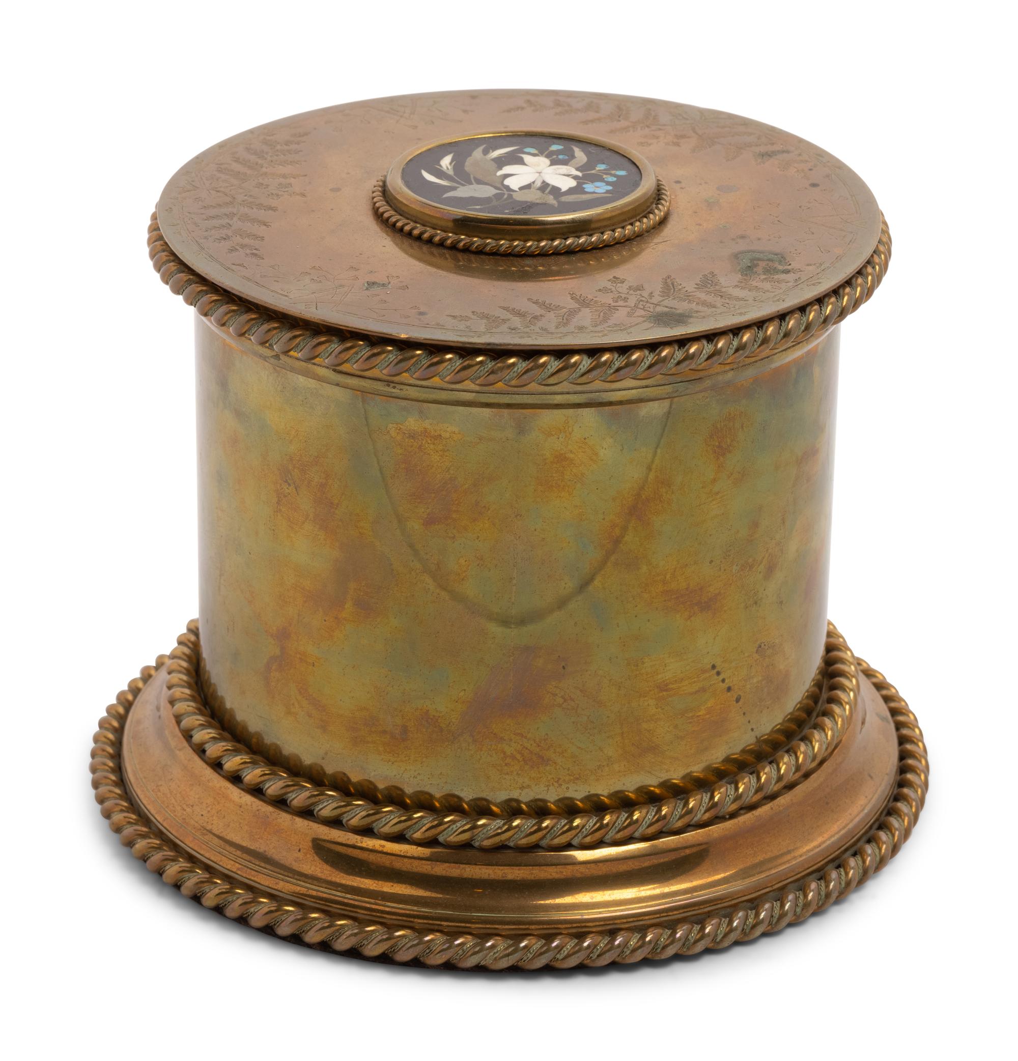 An Italian Pietra Dura Inset Brass Box
