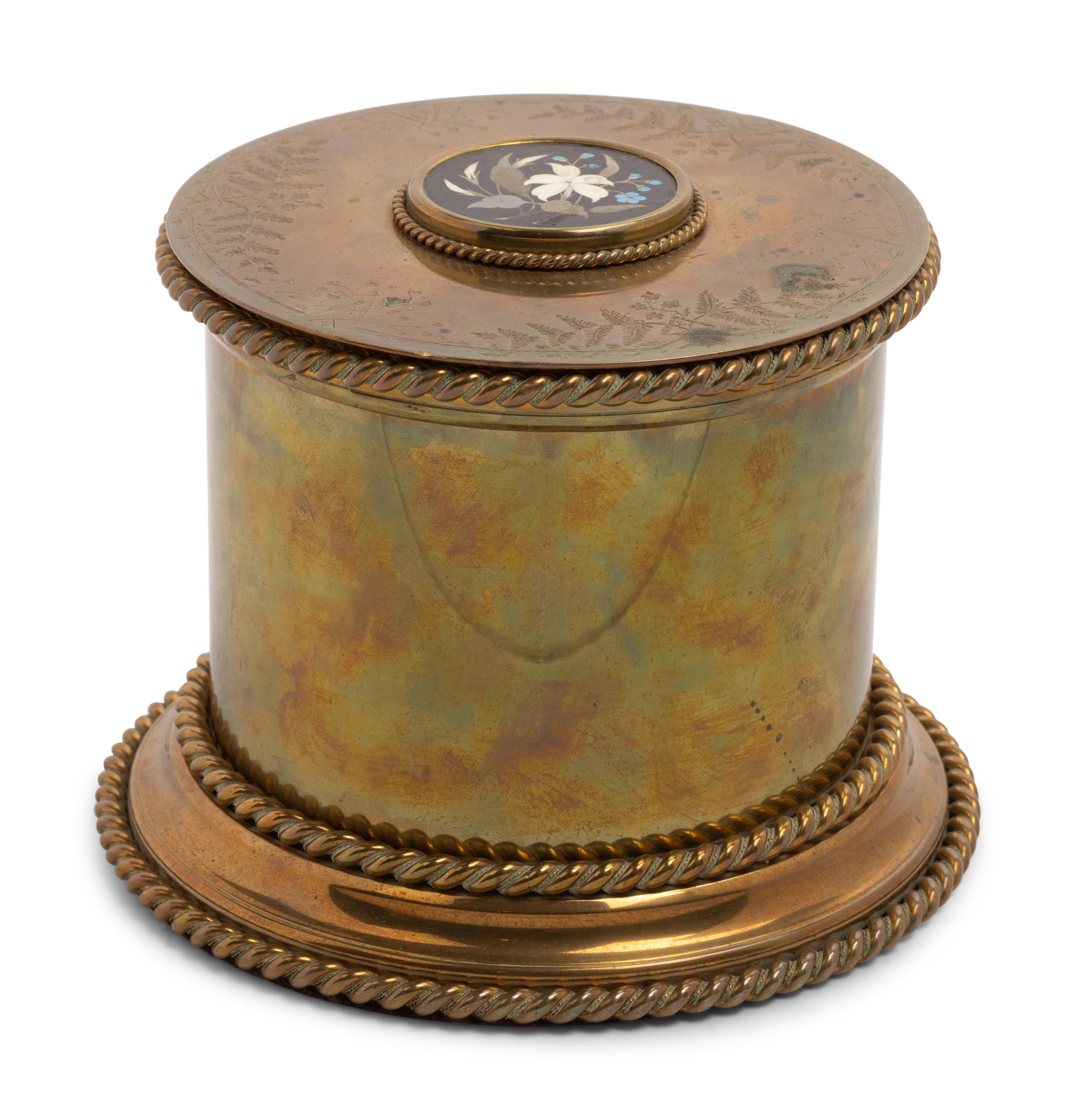 An Italian Pietra Dura Inset Brass Box