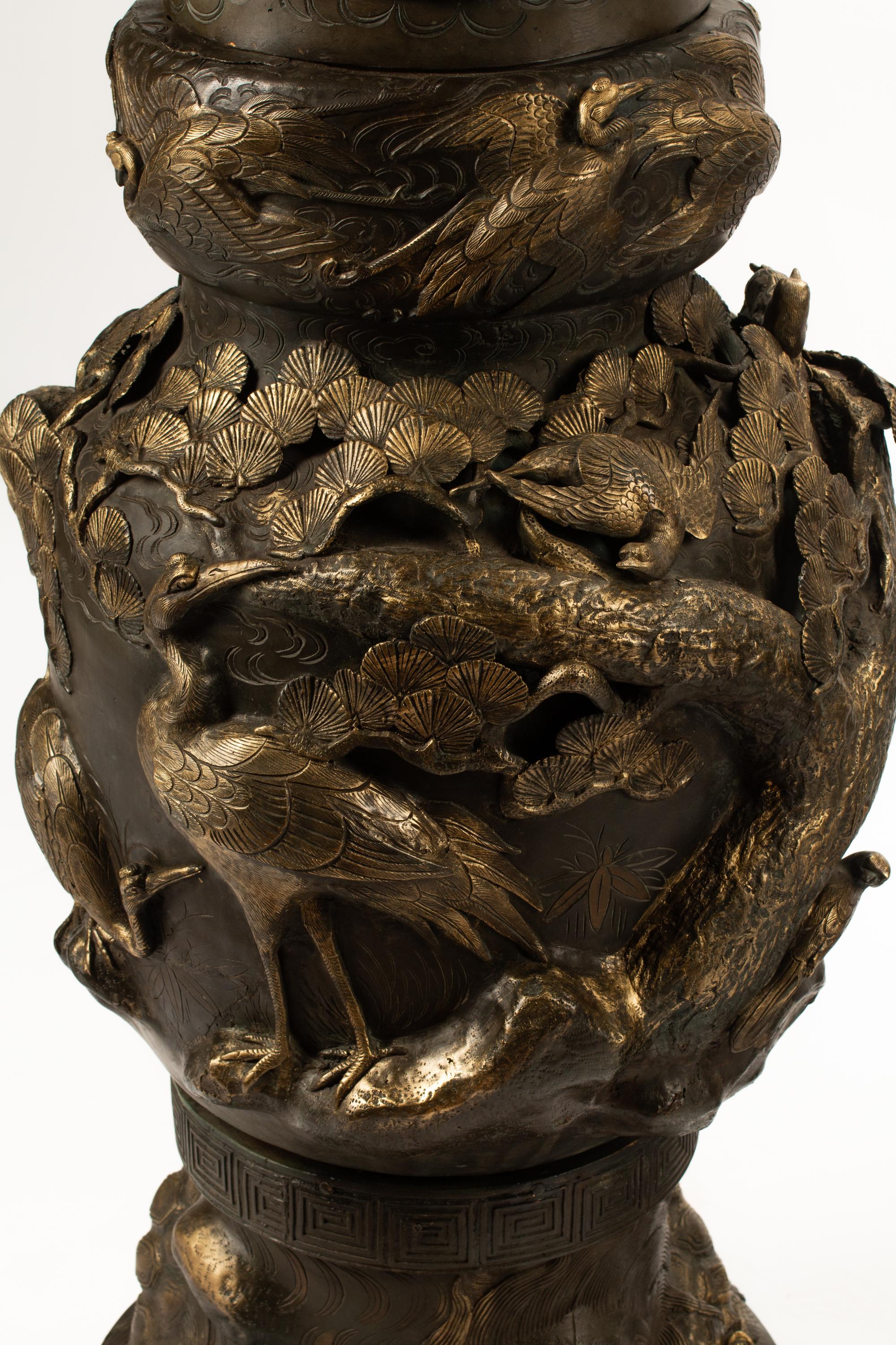 A Pair of Monumental Japanese Bronze Urns — 20TH CENTURY