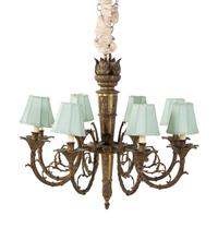 A Continental Bronze Eight-Light Chandelier