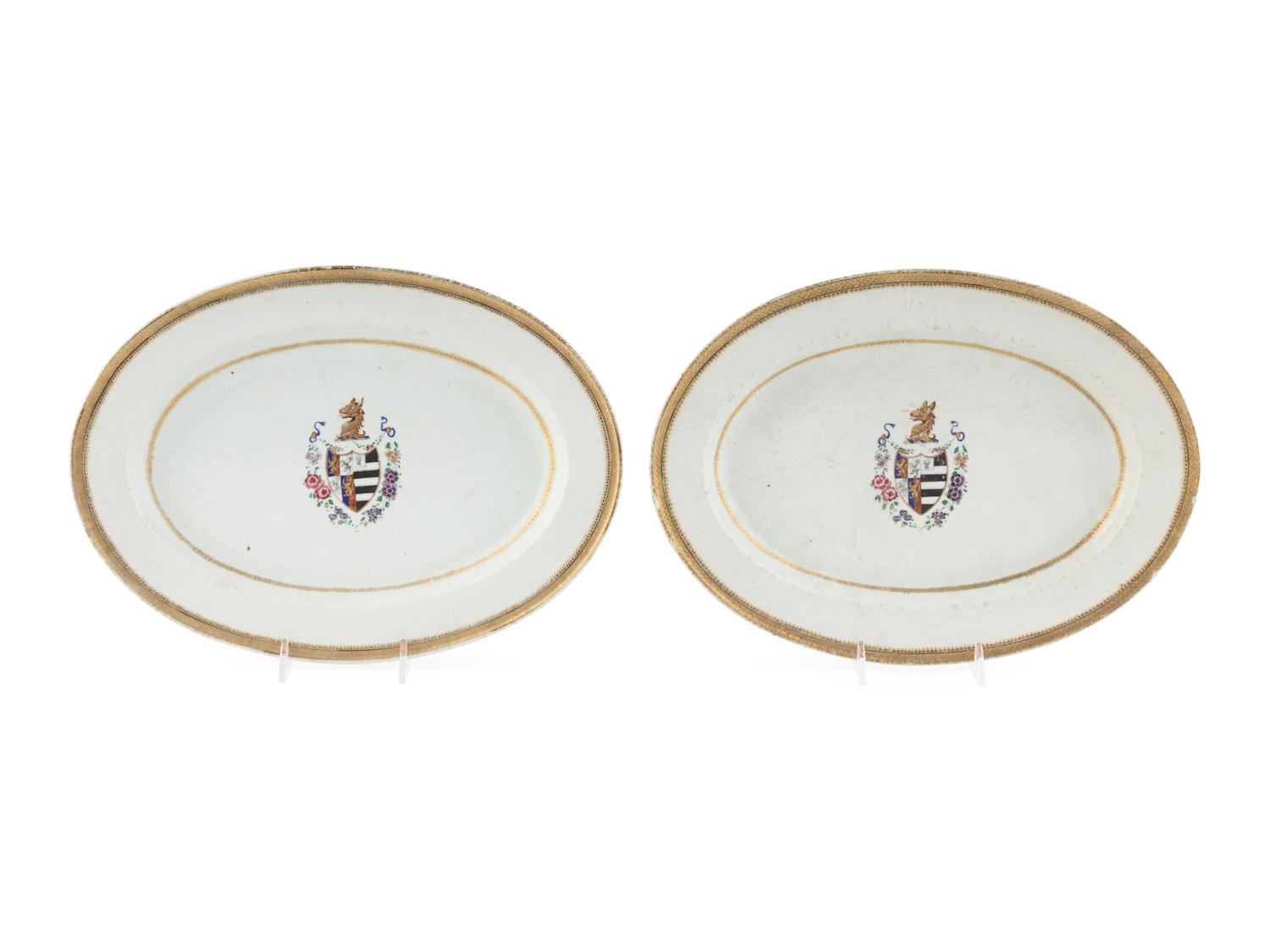A Pair of Chinese Export Porcelain Armorial Platters