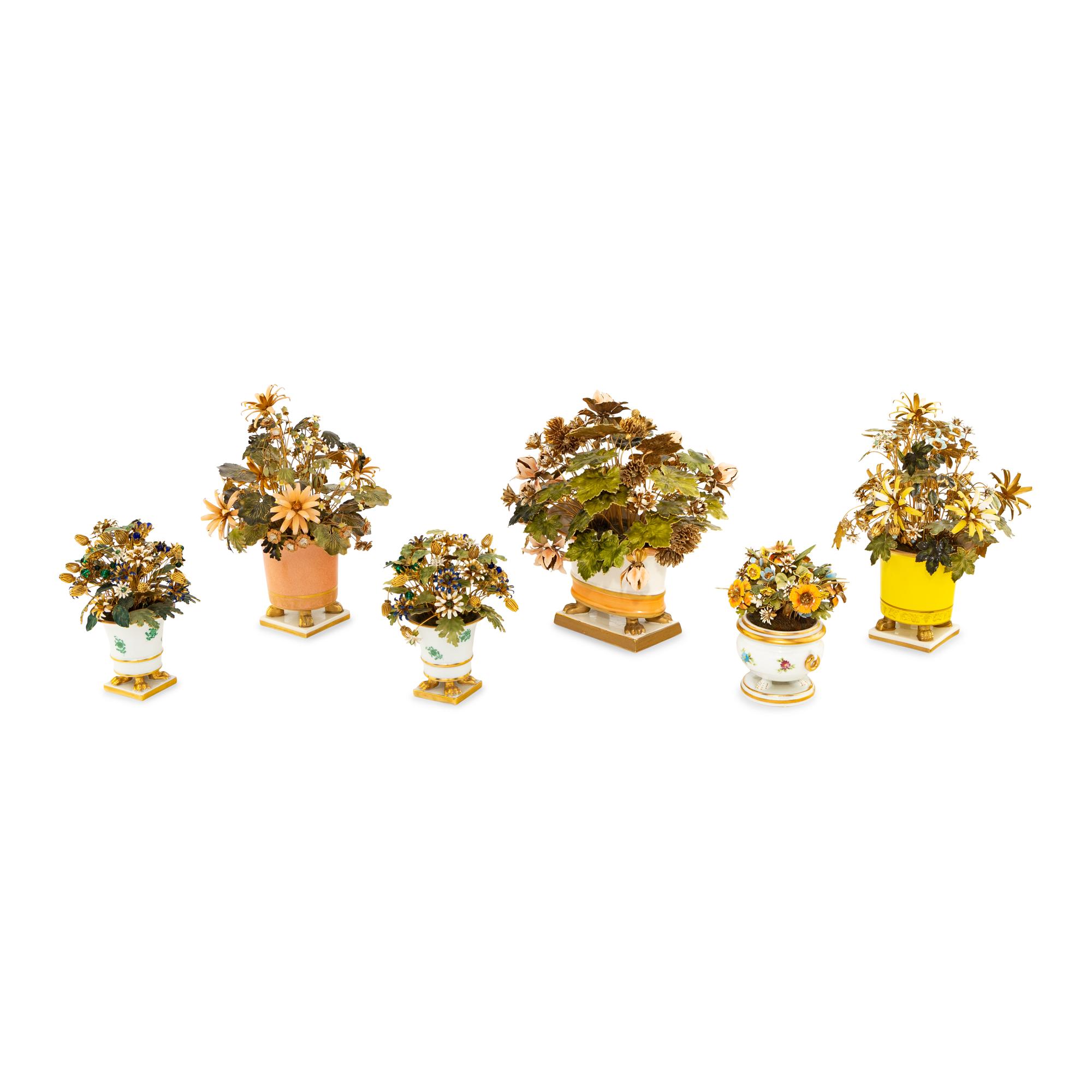 A Group of Six Tole Floral Models