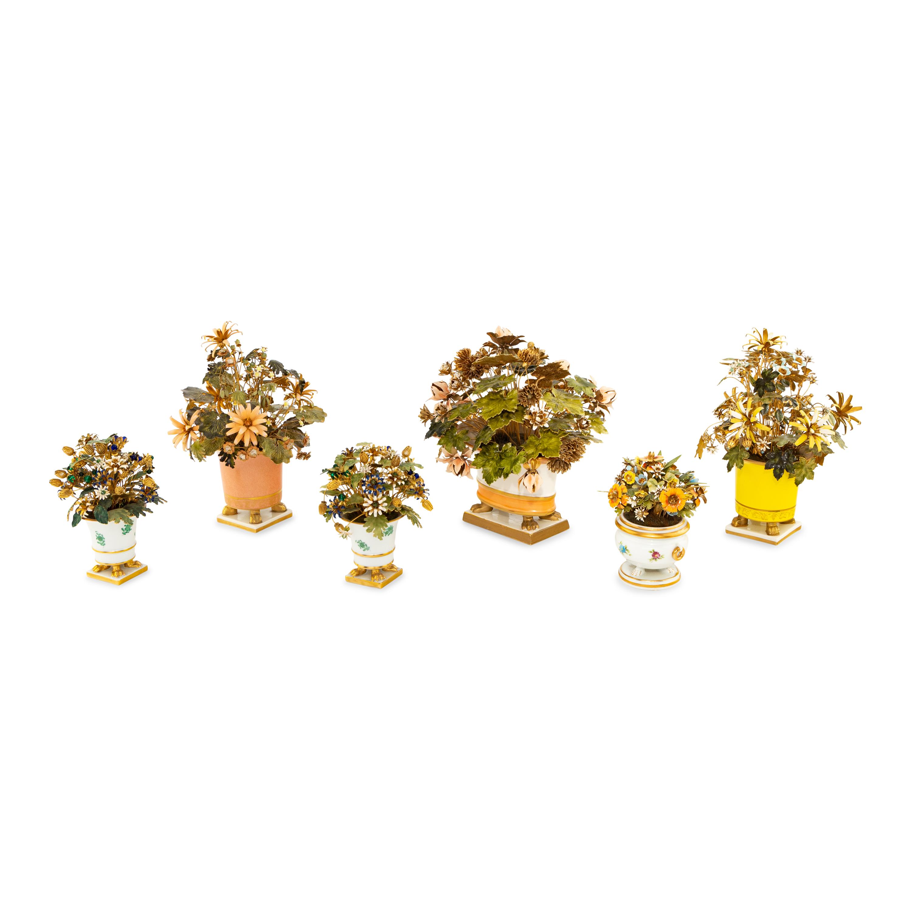 A Group of Six Tole Floral Models