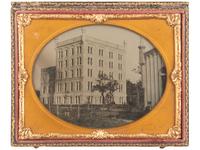 [EARLY PHOTOGRAPHY]. An early half plate ambrotype of the Old University of Chicago. Ca late 1850s.