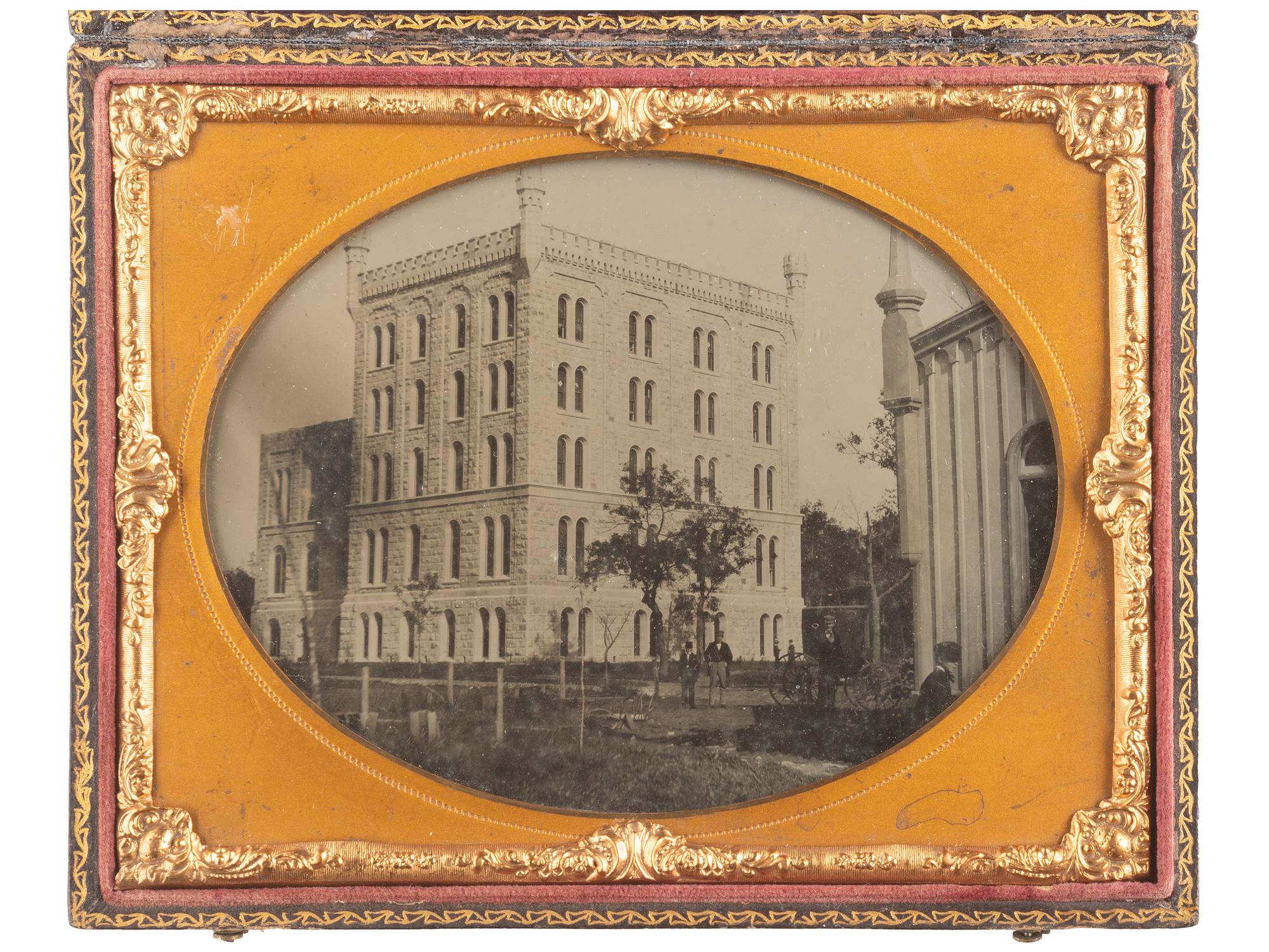 [EARLY PHOTOGRAPHY]. An early half plate ambrotype of the Old University of Chicago. Ca late 1850s.
