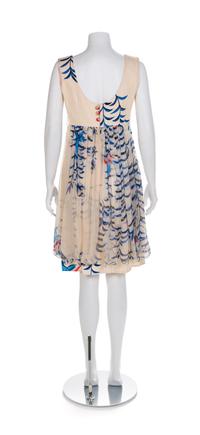 Hanae Mori Printed Silk Dress, 1980s No size label