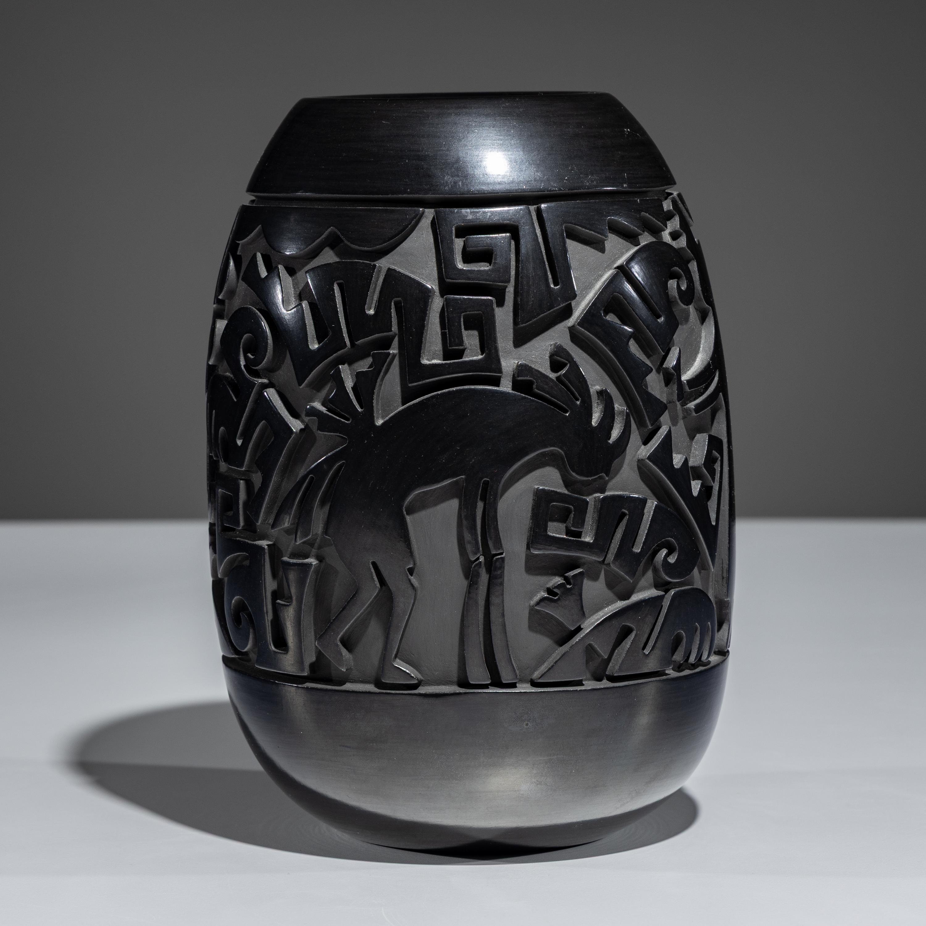 Carved Figural Blackware Pottery Vase November 1994