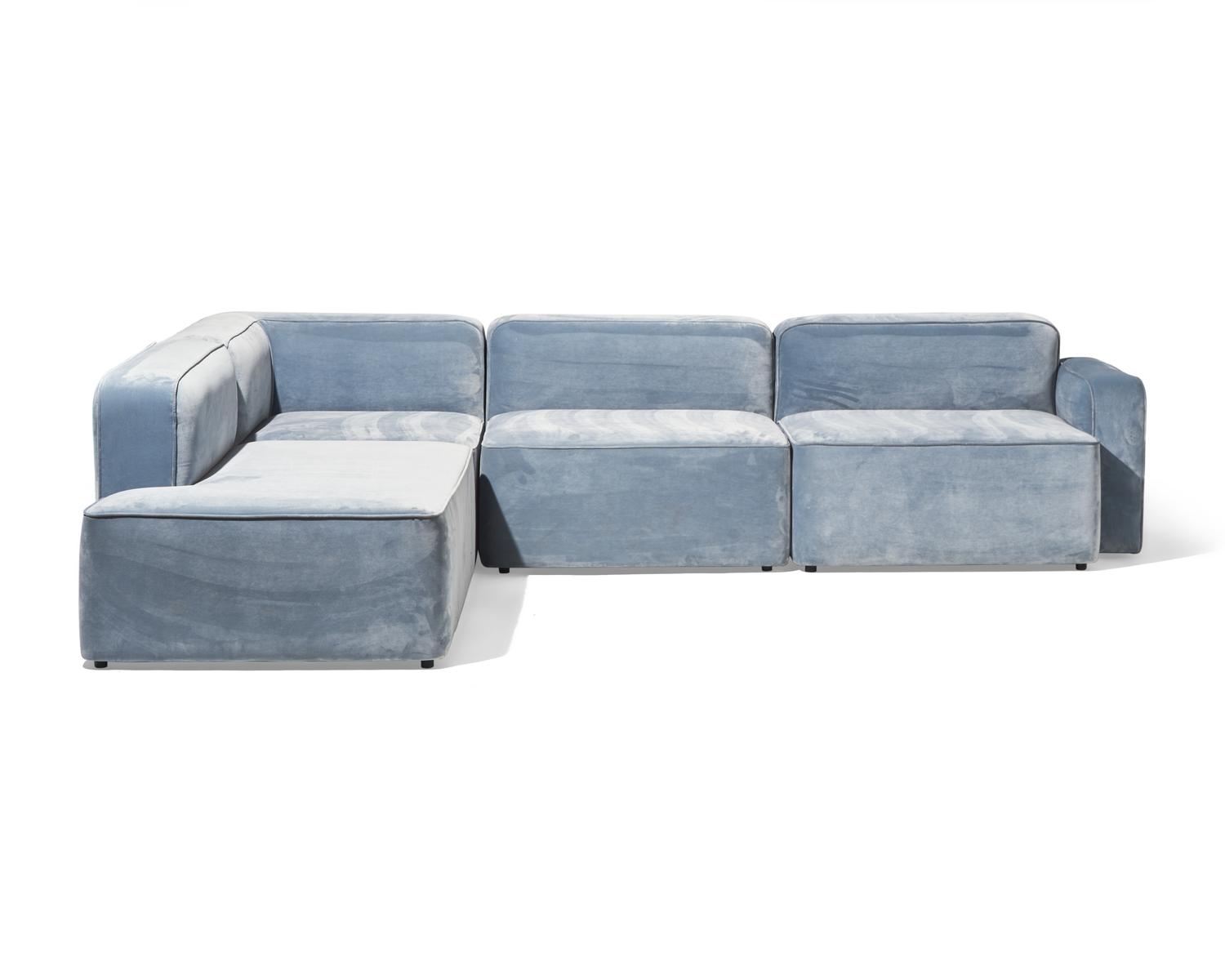 Rope Four-Piece Blue Velvet Modular Corner Sofa Denmark