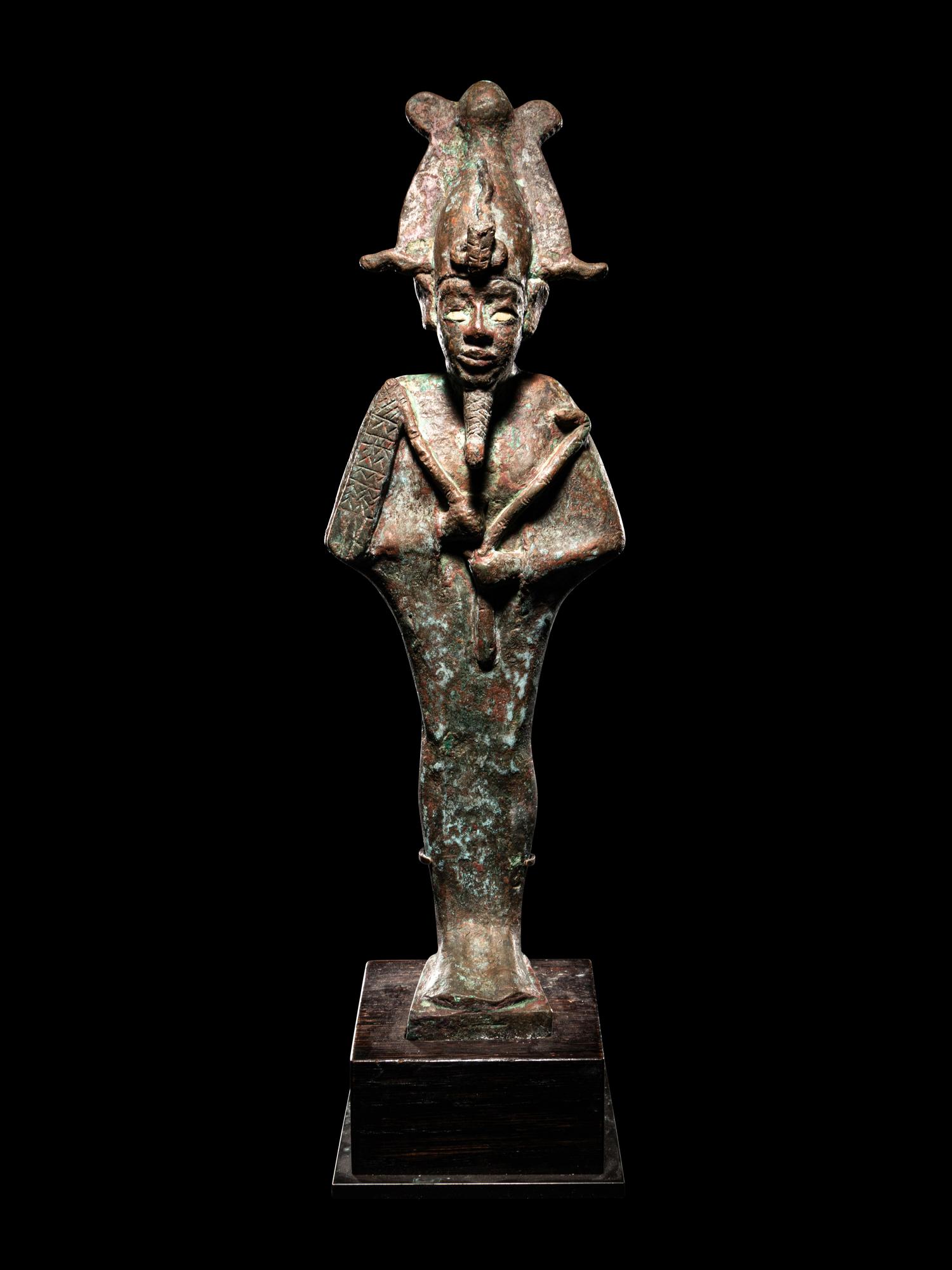 A Large Egyptian Bronze Osiris with Inlaid Eyes