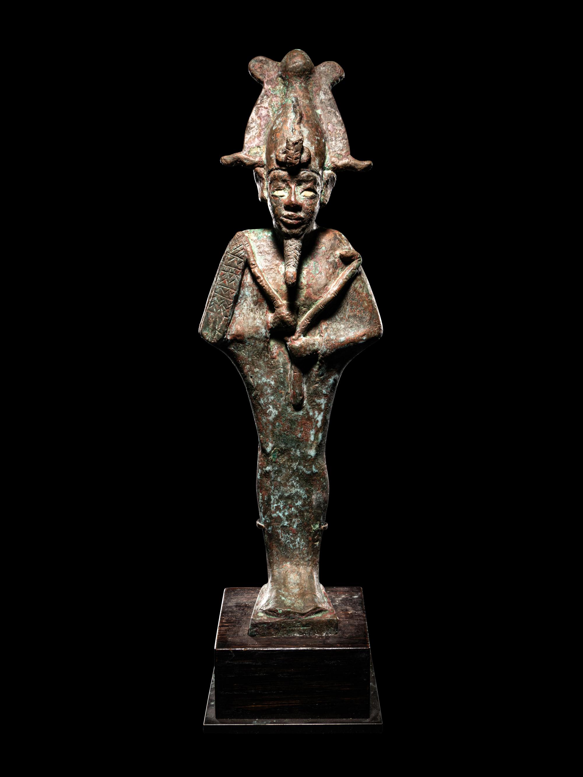 A Large Egyptian Bronze Osiris with Inlaid Eyes