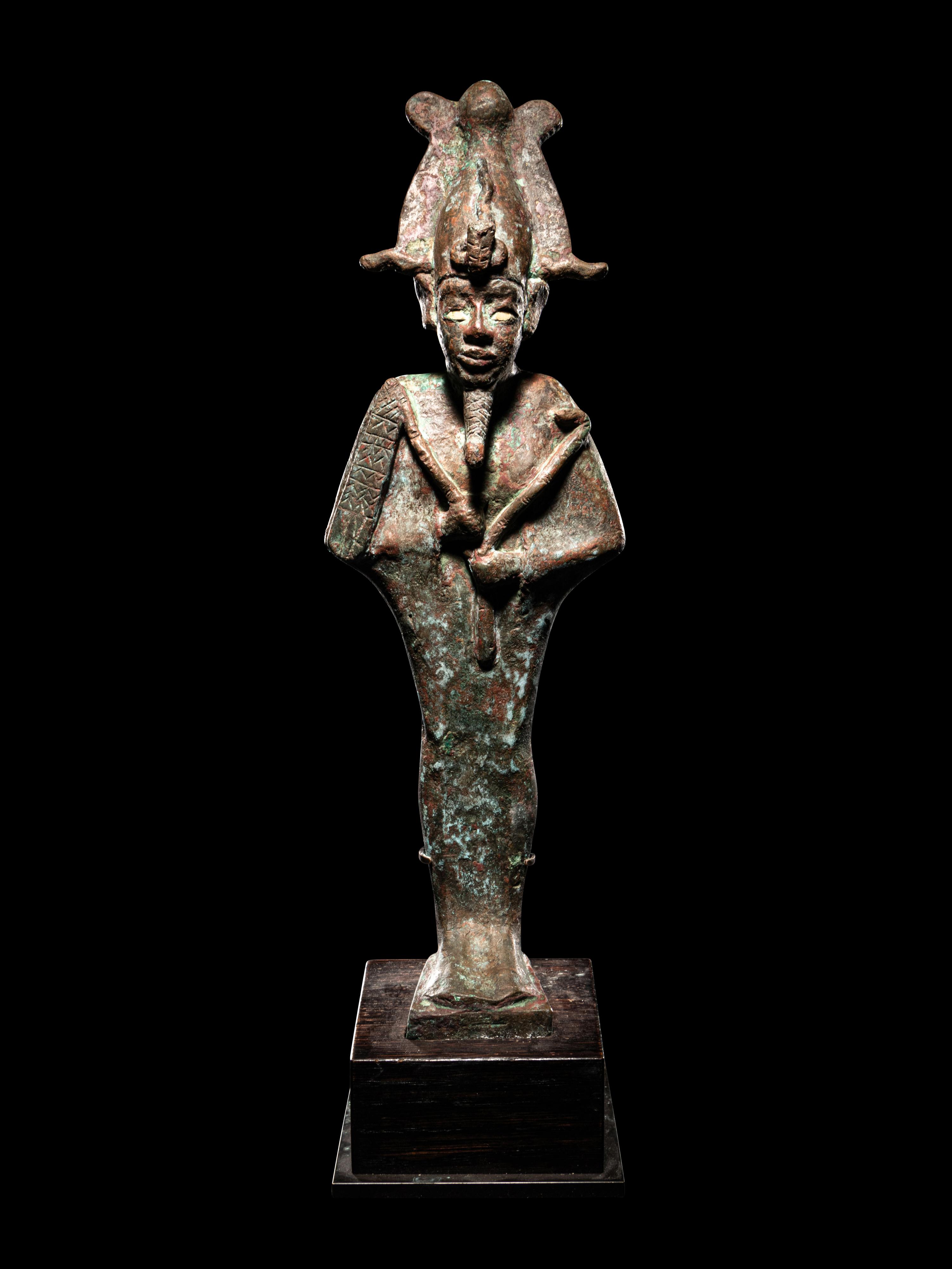 A Large Egyptian Bronze Osiris with Inlaid Eyes