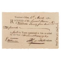 [REVOLUTIONARY WAR]. Group of 3 pay receipts for the hire of a substitute soldier identified to Samuel Stearns of Waltham, Massachusetts.