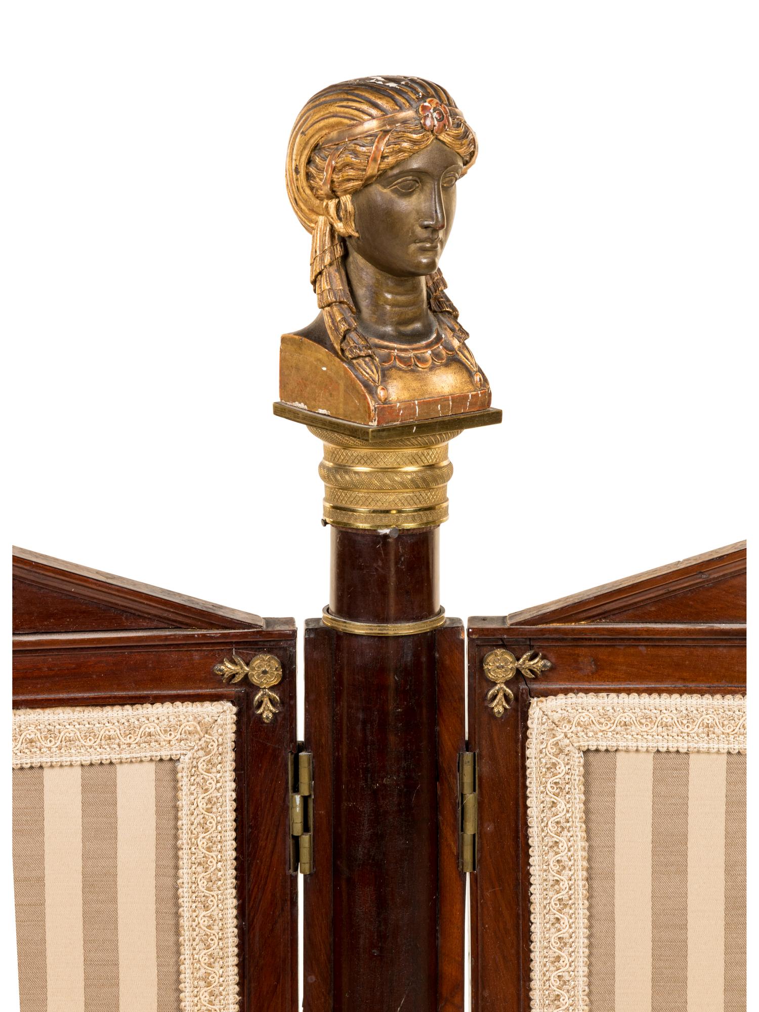 An Empire Gilt Bronze Mounted Mahogany Folding Floor Screen