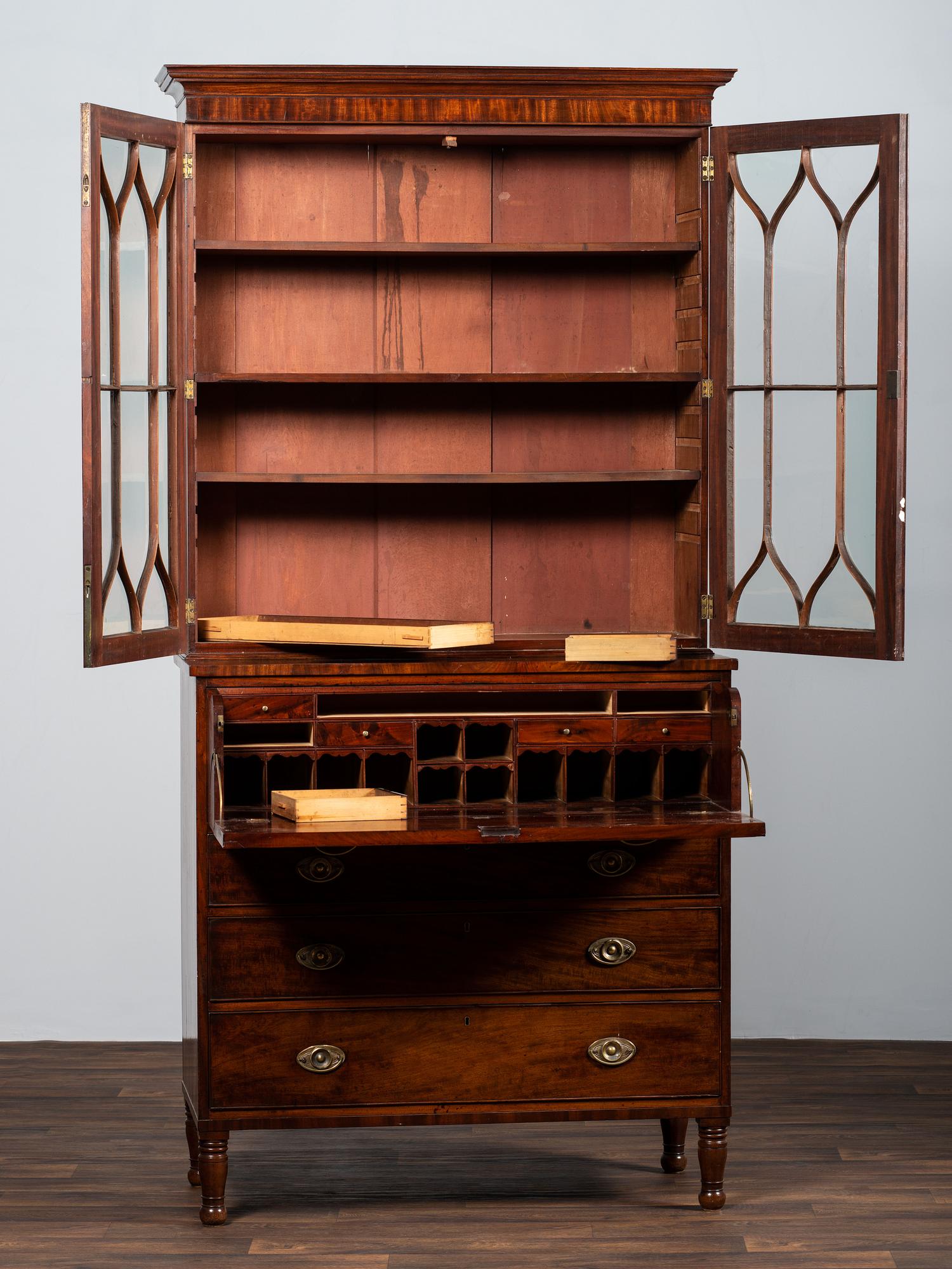 A Federal Figured Mahogany Secretary Bookcase