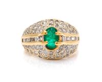 A 14 Karat Yellow Gold, Emerald and Diamond Ring, 4.30 dwts.