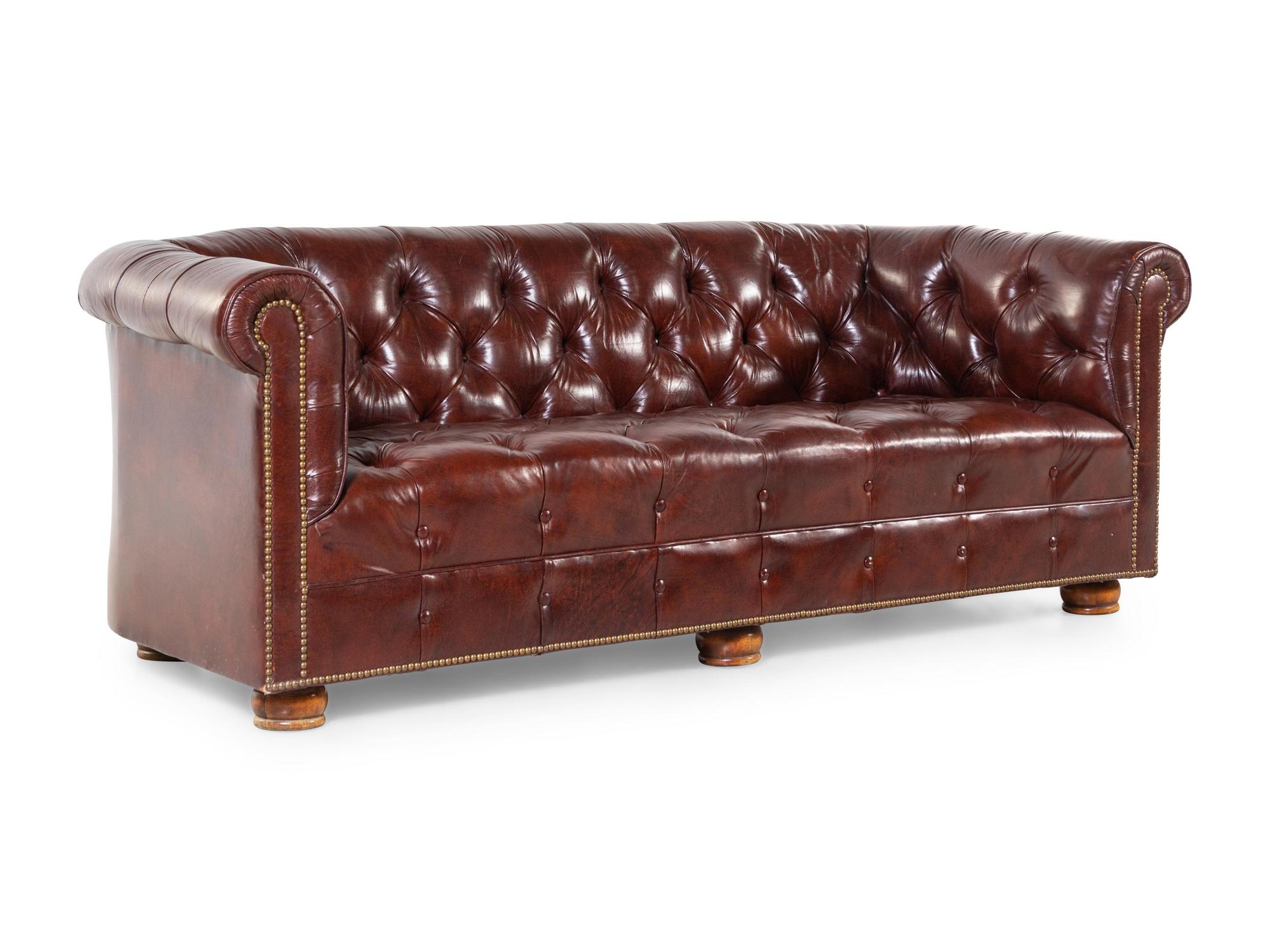 A Faux Leather Button-Tufted Chesterfield Sofa
