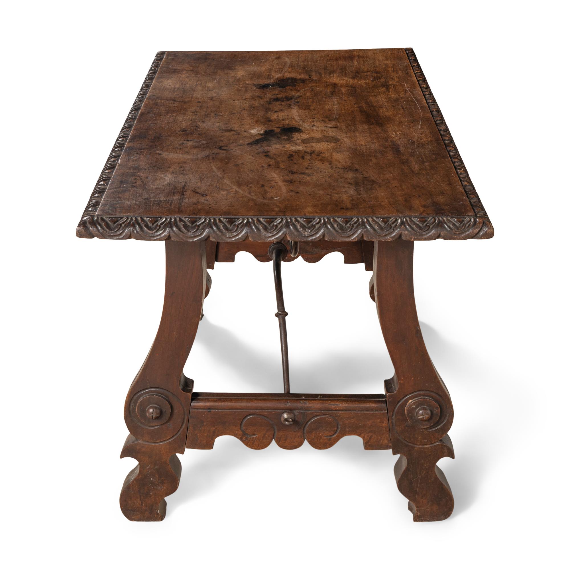 A Spanish Baroque Iron Mounted Walnut Table
