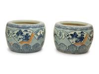 Pair of Chinese Blue and White Porcelain Jardinieres