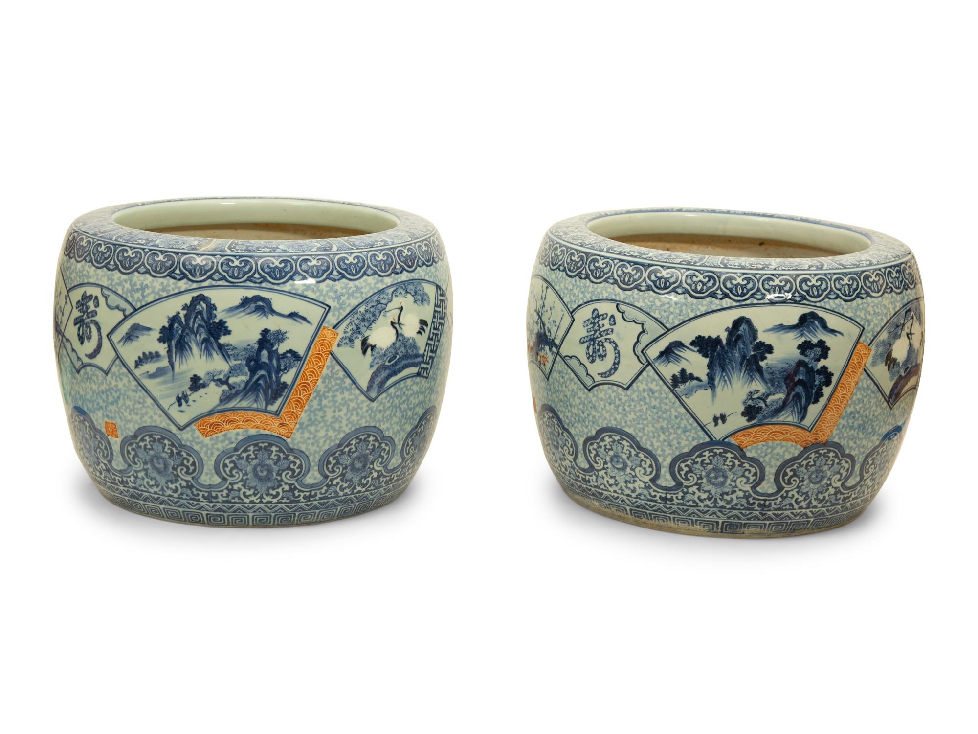 Pair of Chinese Blue and White Porcelain Jardinieres