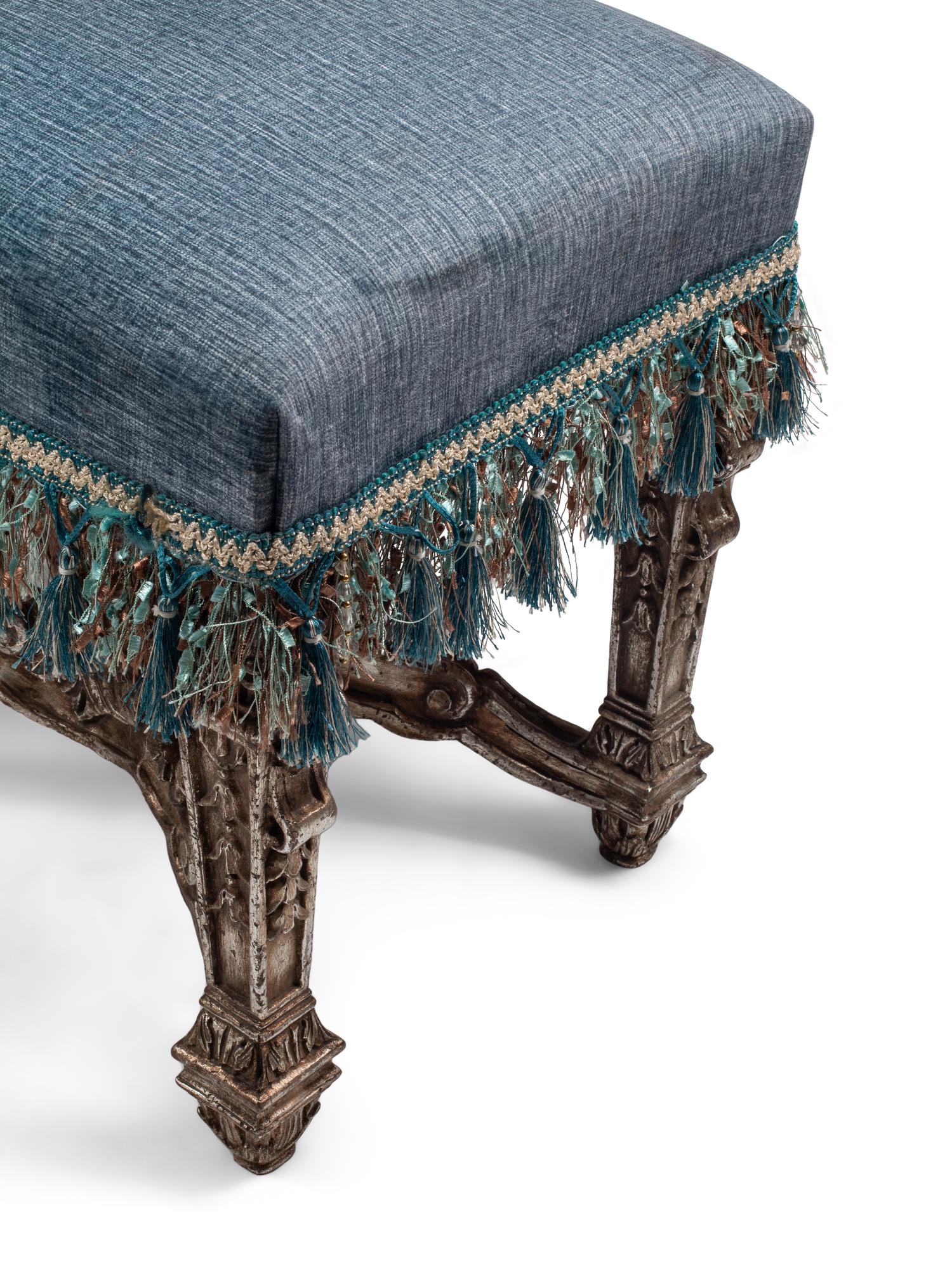 A Pair of Louis XIV Style Silvered Wood Stools