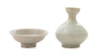 Two White Glazed Porcelain Articles Height of first 4 1/4 inches.