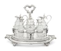 A Paul Storr Silver and Cut Glass Cruet Set