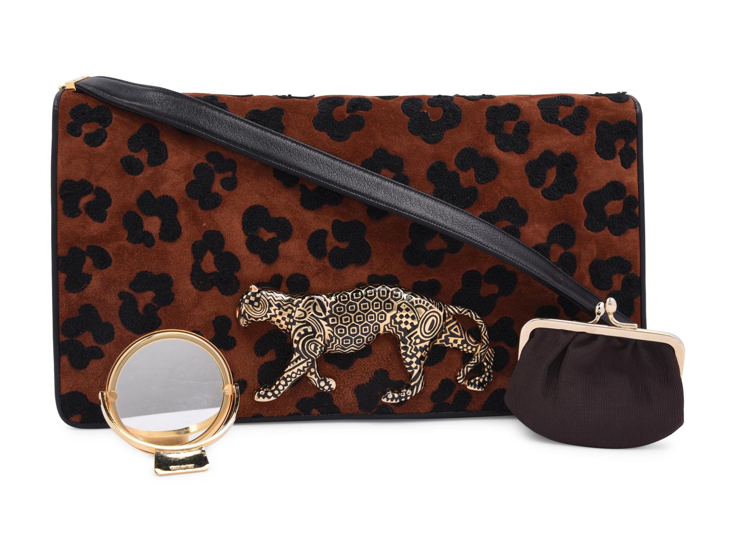 Judith Leiber Leopard Print Clutch with Snake Skin Belt