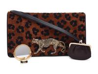 Judith Leiber Leopard Print Clutch with Snake Skin Belt