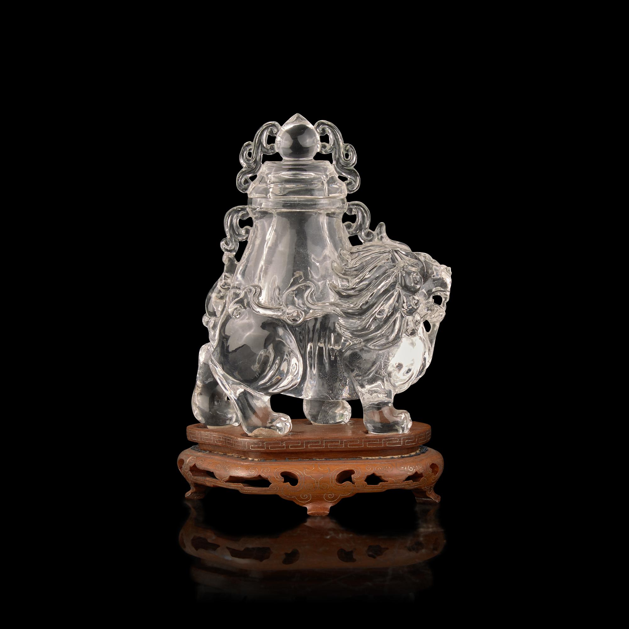 A Chinese Rock Crystal 'Mythical Beast' Vase and Cover, 20th Century 近代 雕水晶獣形蓋瓶