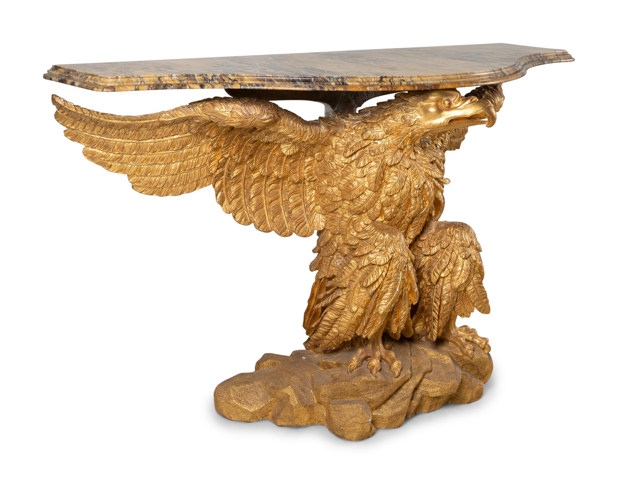 A Pair of George II Giltwood Marble-Top Eagle Pier Tables