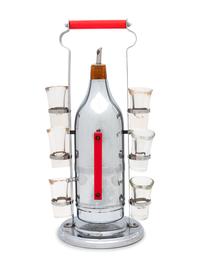 A Mid Century Chrome and Glass Liquor Dispenser with Shot Glasses