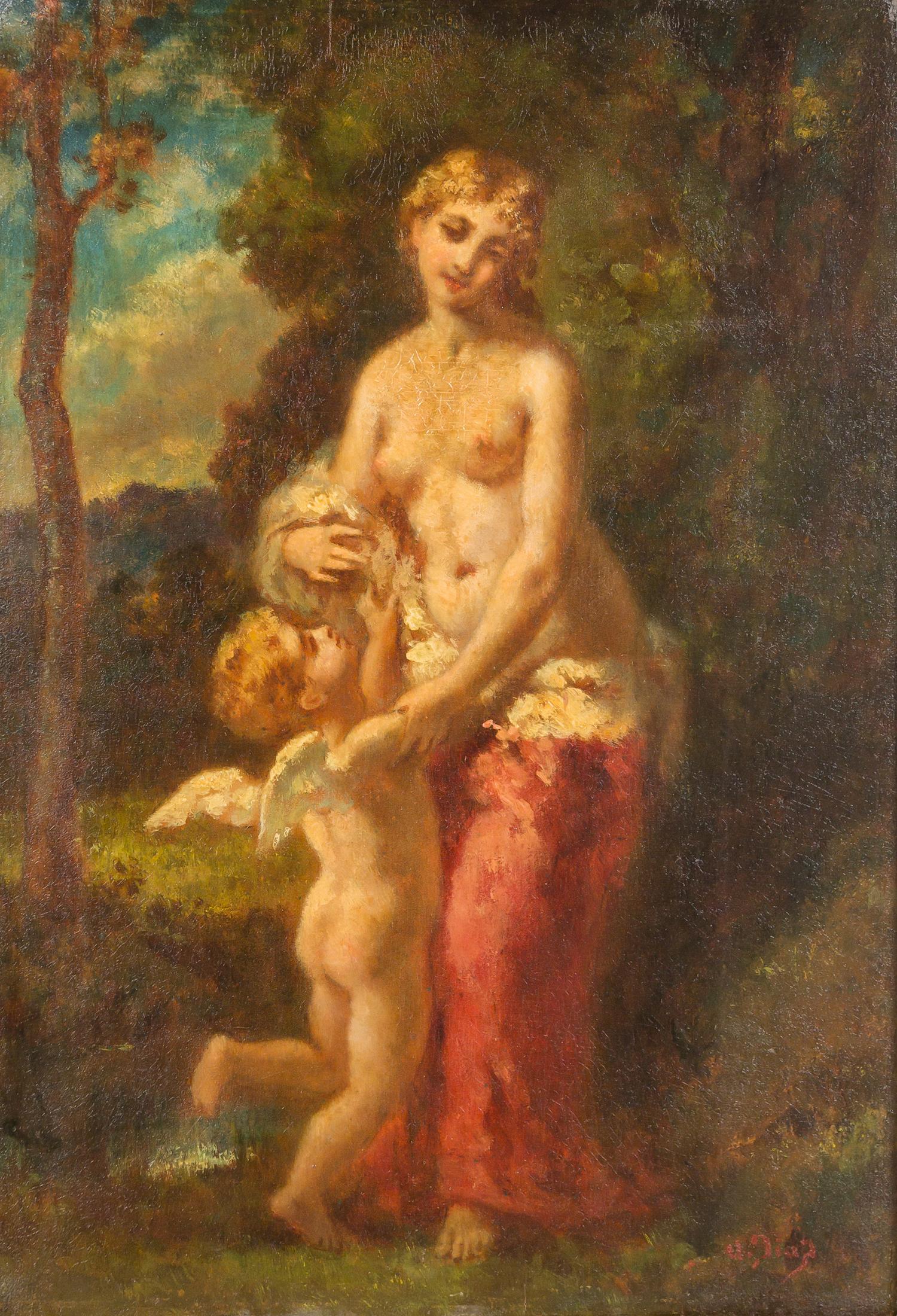 Attributed to Narcisse Virgile Diaz de la Pena, (French, 1808-1876), Venus et Cupidon