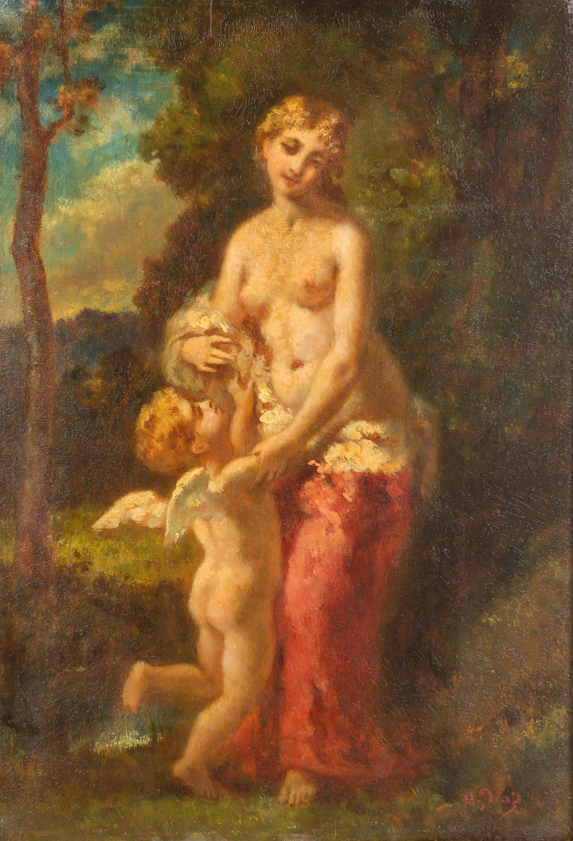 Attributed to Narcisse Virgile Diaz de la Pena, (French, 1808-1876), Venus et Cupidon