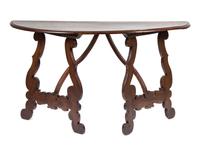 A Pair of Spanish Baroque Walnut Console Tables Height 33 x width 58 1/2 x depth 21 1/2 inches.