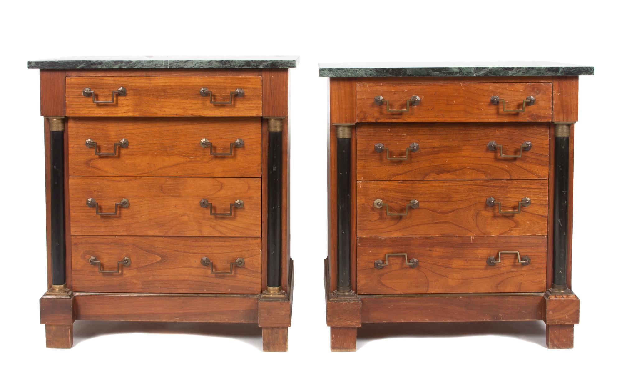 A Pair of Empire Style Chests Height 26 x width 23 1/2 x depth 15 1/2 inches.