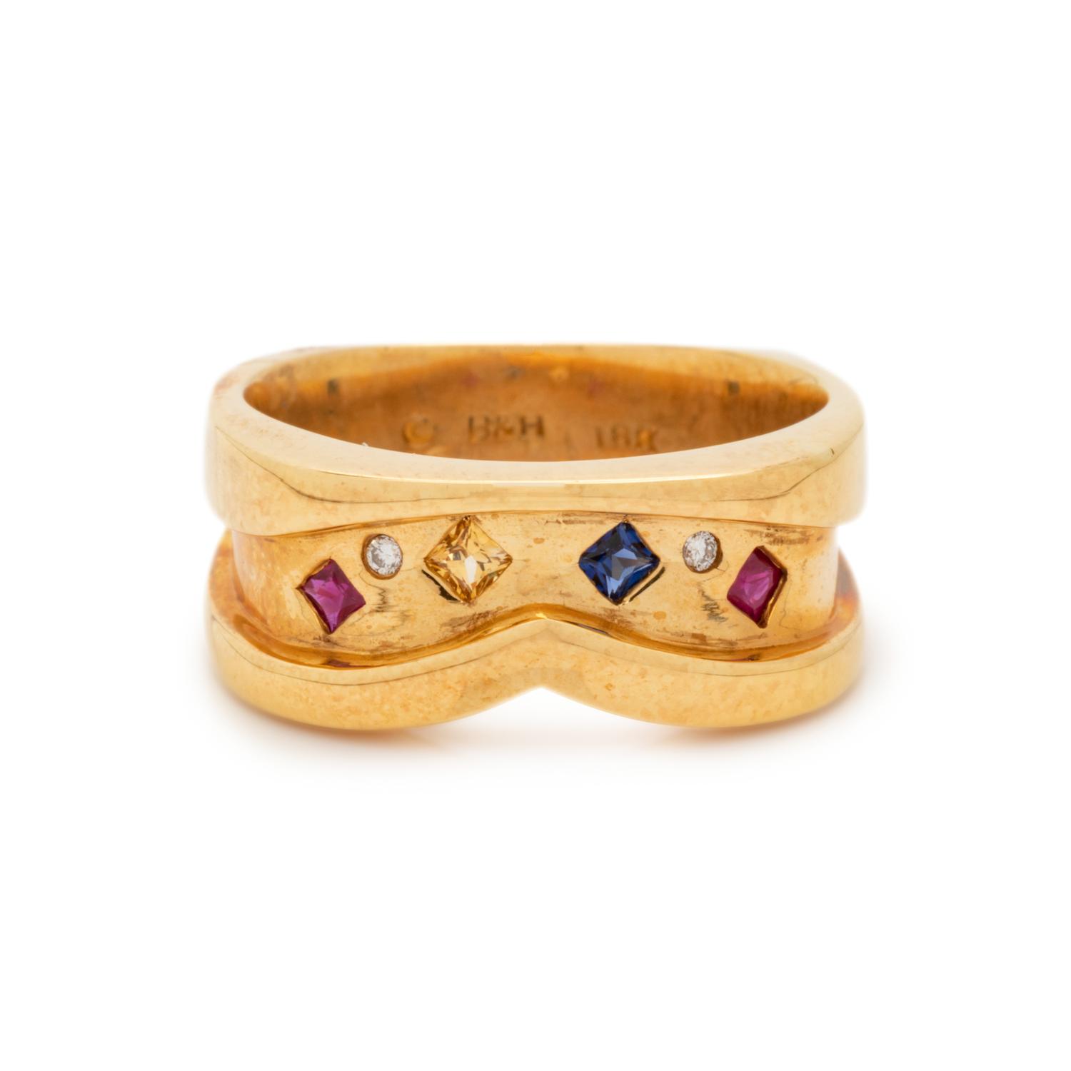 YELLOW GOLD, MULTIGEM AND DIAMOND RING