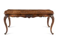 A Louis XV Style Carved Burl Walnut Dining Table