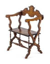 A Moorish Style Bone Inlaid Walnut Armchair