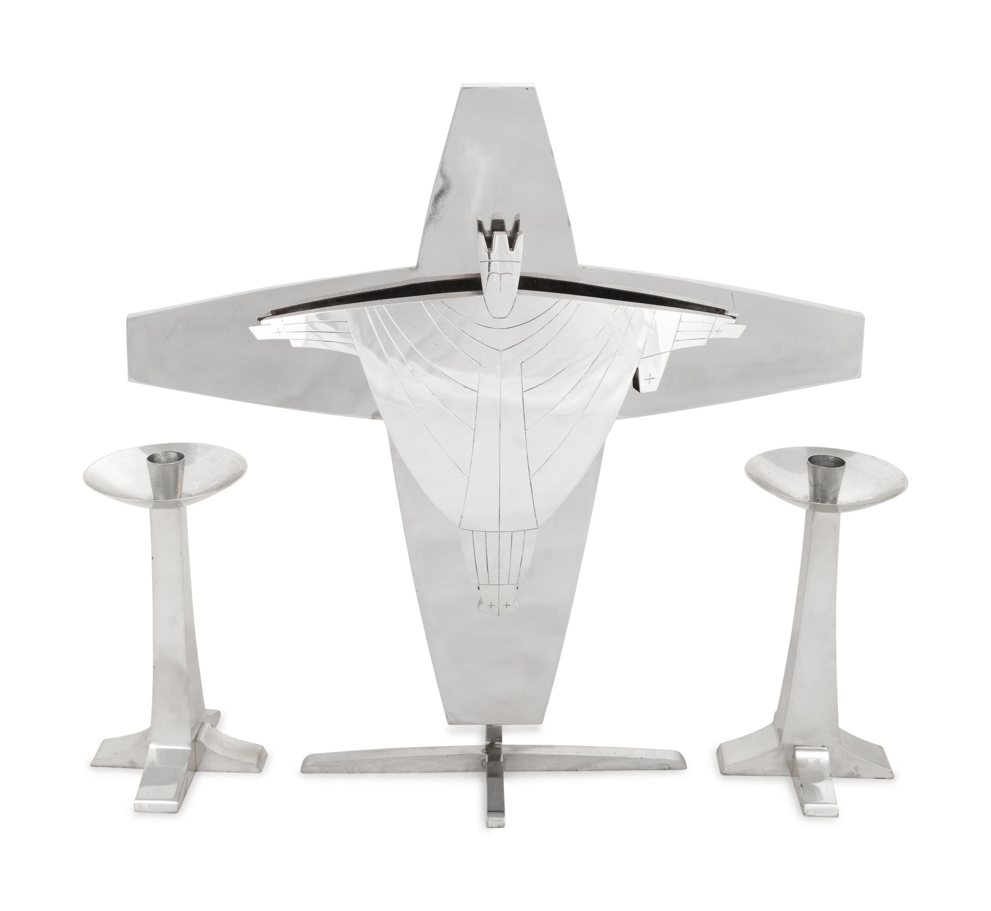 An Important Chicago Silver Five-Piece Altar Set