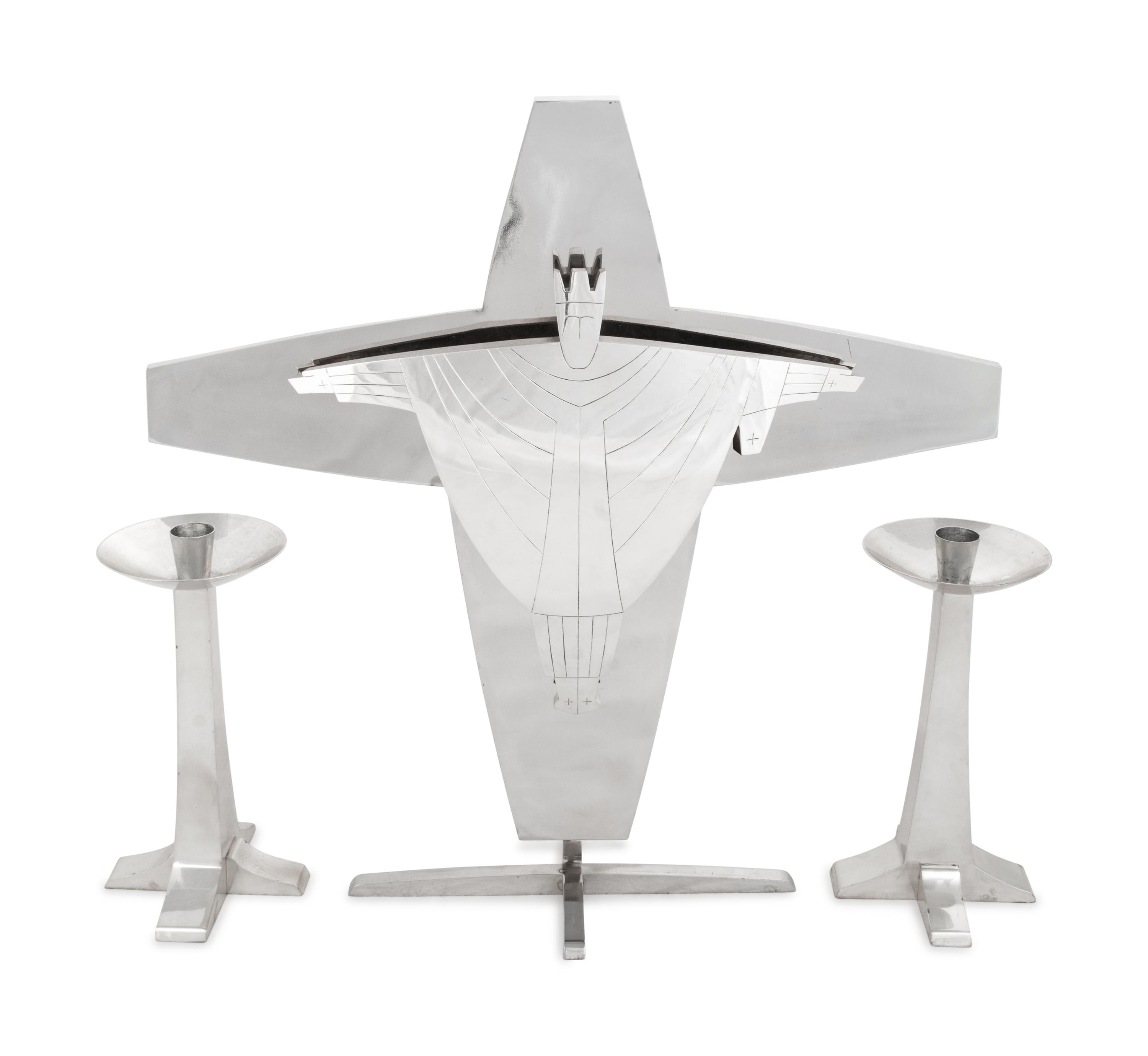 An Important Chicago Silver Five-Piece Altar Set