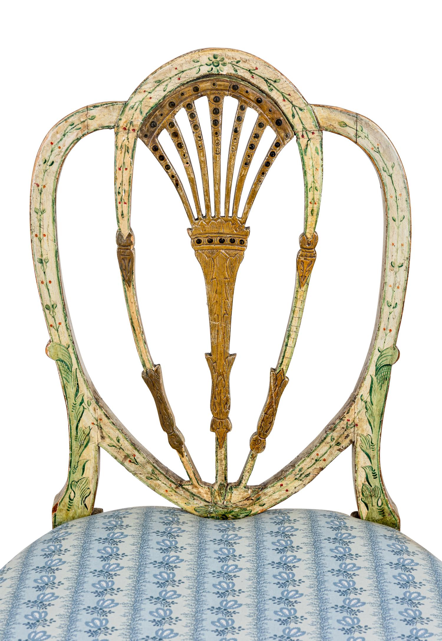 A Pair of North European Polychrome Decorated Side Chairs